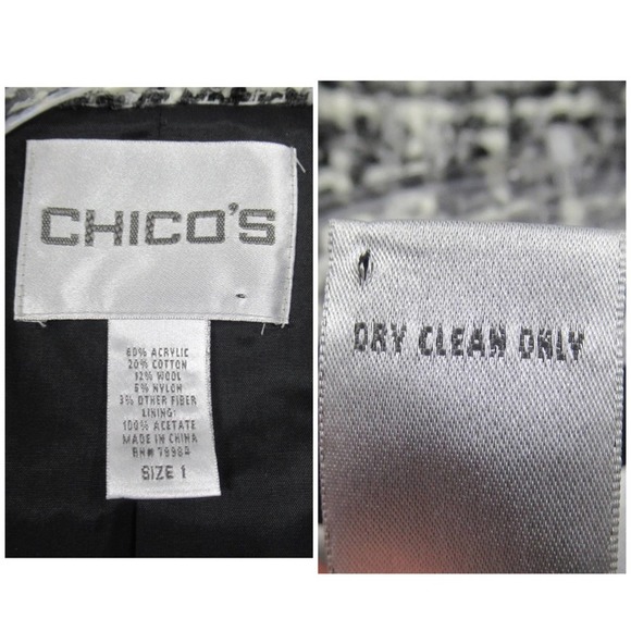 CHICO’S 1 Black White Tweed Open Front Jacket Women’s Size Medium / 8 - Picture 11 of 11